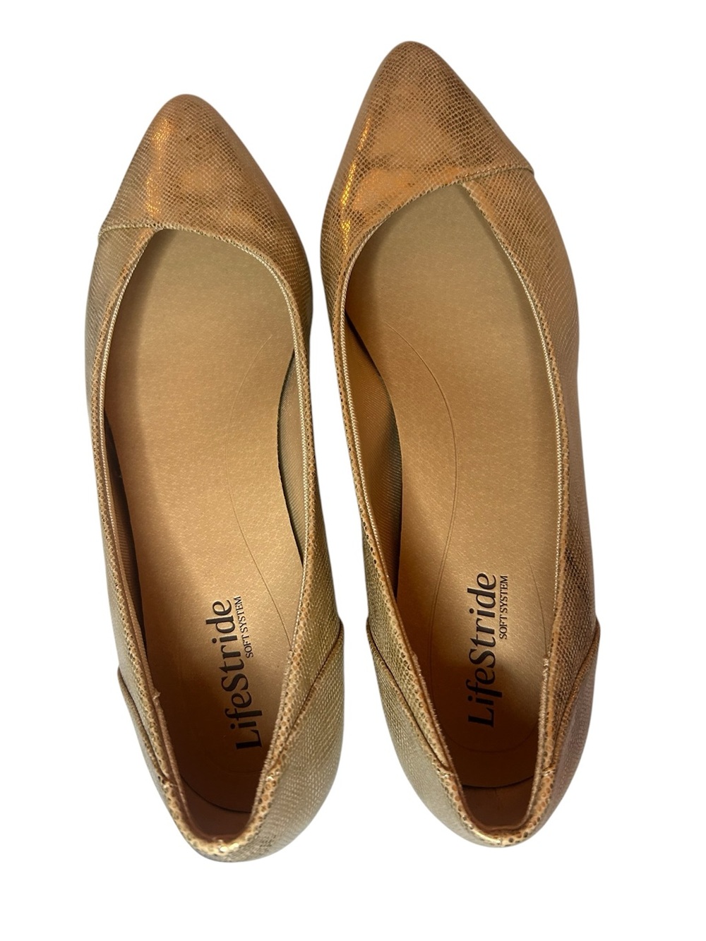 LifeStride Gold Metallic Pointed Toe Flats Women’s Size 9 Comfort Slip On - Picture 5 of 10